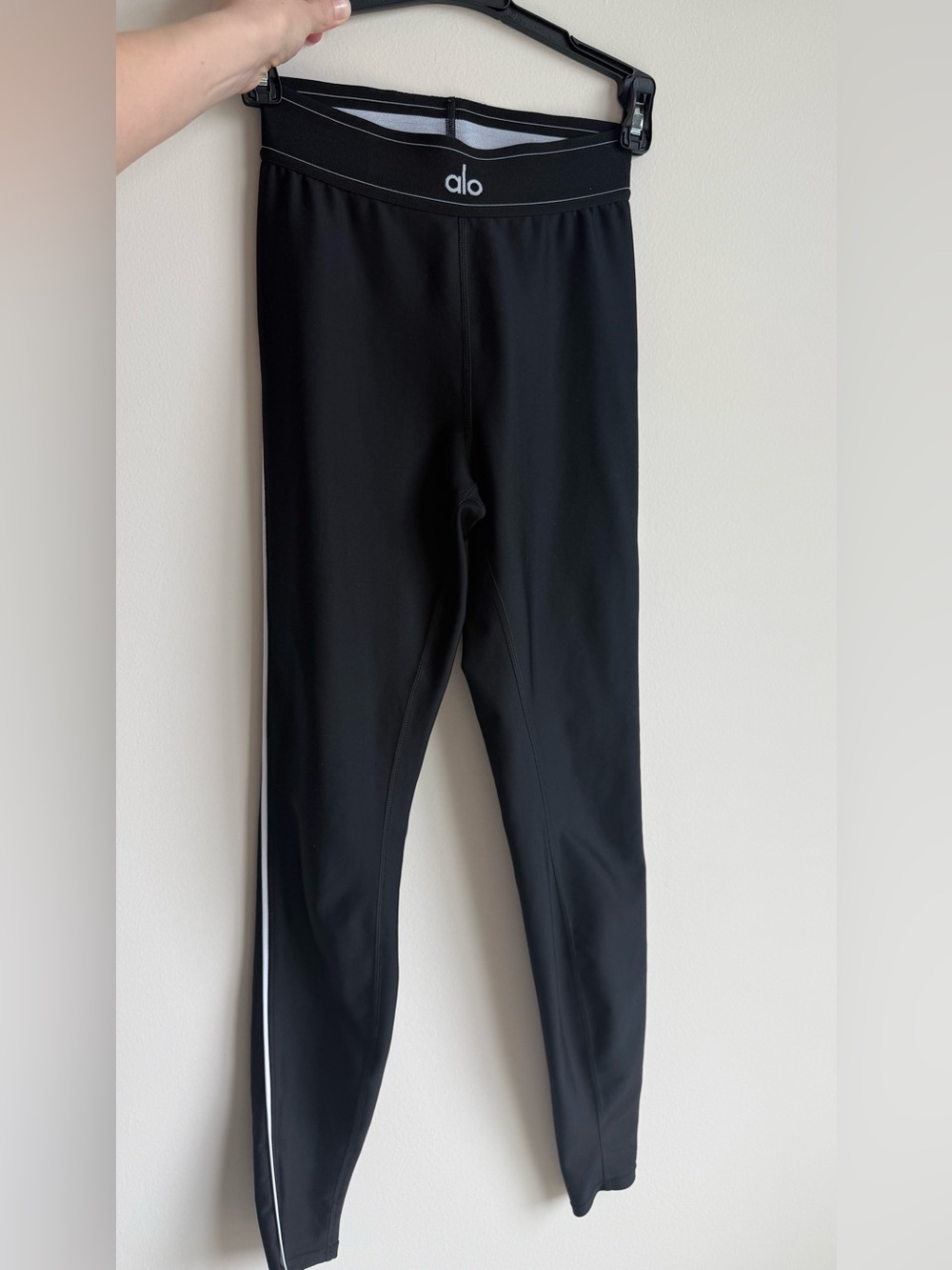 ALO Yoga Black Leggings with White Side Stripe